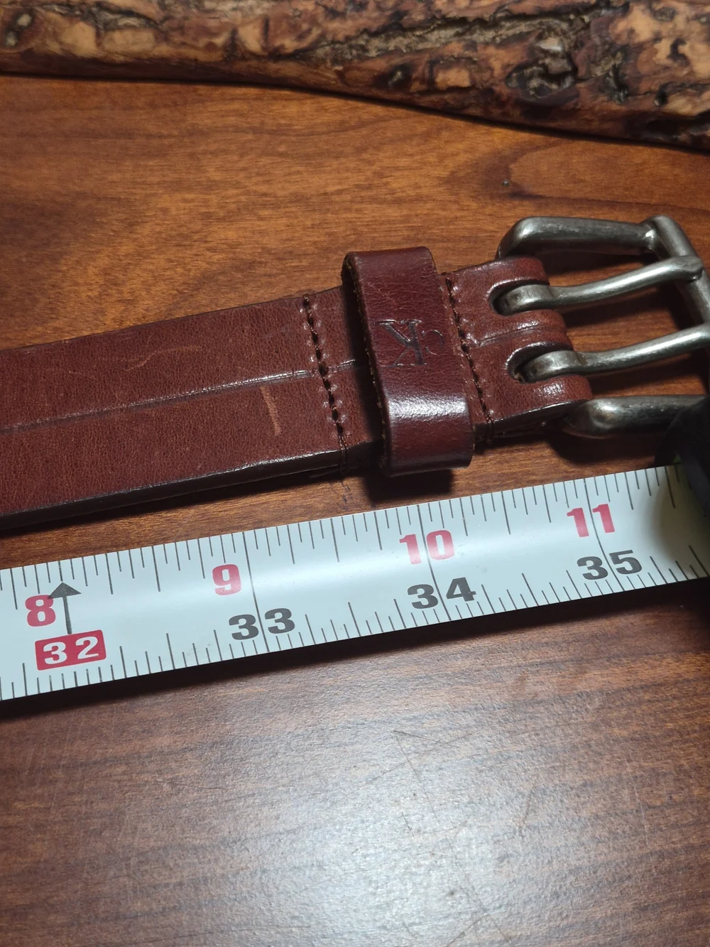Calvin Klein Chestnut Brown Triple-Prong‎ Leather Belt Italian Saddle Leather